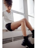 Pantaloni scurți de vară din denim cu dantelă, negru L2 - Magazin online - Boutique